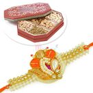 Special Zardosi Work Pearl Rakhi and Big Dryfruit Box Hamper