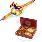Designer Zardosi Peacock Rakhi and Small Dryfruit Box Hamper