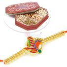 Exclusive Pearl Zardosi Work Rakhi and 6 Types of Dryfruit Box