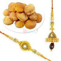 Apricots Dryfruits with Antique Kundan Pair Rakhi Set