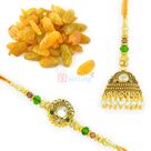 Kishmish with Antique Pearl and Kundan Pair Rakhi