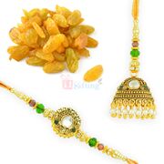 Kishmish with Antique Pearl and Kundan Pair Rakhi
