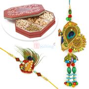 Six type Dryfruits Nuts with Peacock Zari Pair Rakhi Set