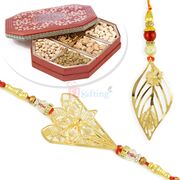 Amazing Golden Touch Pair Rakhi with 6 type Dryfruits