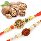 Om and Rudraksha Rakhi Set with Walnuts Dryfruits Hamper