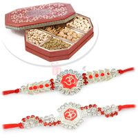 Om Jewel 2 Rakhi Set with 6 type Dryfruits Box Hamper