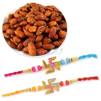 Beautiful 2 Swastic Rakhi Set with Roasted Almonds