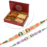Four Type Dryfruits with Pearl Beads 2 Rakhi Set