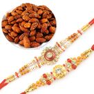 Meena and Jewel Worked 2 Rakhi with Roasted Almonds Hamper