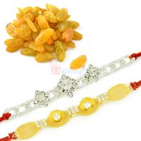 Golden and Silver Touch 2 Rakhi Set with Kishmish Hamper