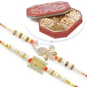 Amazing Peacock and Veera 2 Rakhi Set with 6 type Dryfruits Box