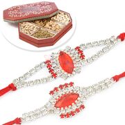 Awesome 2 Silver Jewel Rakhi Set with 6 type Dryfruits Box