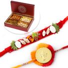 Beautiful 2 Mauli Rakhi Set with 4 type Dryfruits Hamper