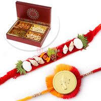 Beautiful 2 Mauli Rakhi Set with 4 type Dryfruits Hamper