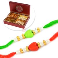 Heart Shape Beads 2 Rakhi Set with 4 type Dryfruits