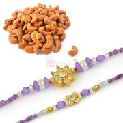 Beautiful Jewel Flower 2 Rakhi Set with Roasted Cashew