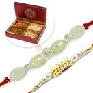 Awesome Pearl 2 Rakhi Set with 4 type Dryfruits Box Hamper