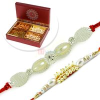 Awesome Pearl 2 Rakhi Set with 4 type Dryfruits Box Hamper