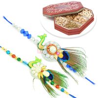 Twin Peacock Rakhi Set with 6 type Dryfruits Box