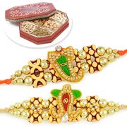 Auspicious Pearl Sandalwood 2 Rakhi Set with 6 type Dryfruits