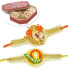 Awesome Pearl Rakhi Set of 2 Rakhis with 6 type Dryfruits