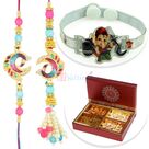Meena Jewel Peacock Pair and Kids Rakhi with 4 type Dryfruits