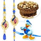 Kundan Meena Pair and Kids Rakhi with Pista Dryfruits Hamper