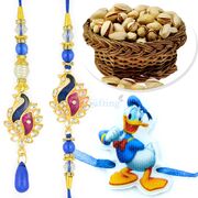 Kundan Meena Pair and Kids Rakhi with Pista Dryfruits Hamper