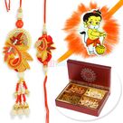 Four type Dryfruits with Zari Pair and Baal Hanuman Kids Rakhi Hamper