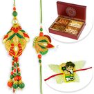 Zari Pearl Pair and Kids Rakhi with Four Type Dryfruits Box