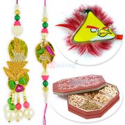 Six type Dryfruits with Zari Pearl Pair and Angry Birds Kids Rakhi