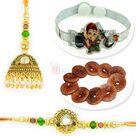 Antique Kundan Worked Pair Rakhi with Kids Rakhi and Dry Figs