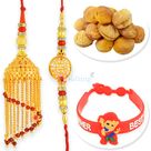 Jhumar Pair Rakhi with Kids Rakhi and Apricot Dryfruits