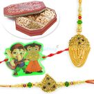 Antique Chain Pair Rakhi with Kids Rakhi and 6 type Dryfruits Box