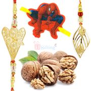 Awesome Leaf Pair and Kids Rakhi with Walnuts Dryfruits