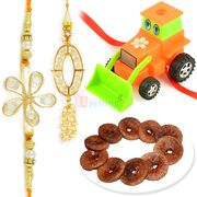 Flower Glass Pair Rakhi with Kids Toy Rakhi and Dry Figs
