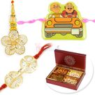 Beautiful Pair and Kids Rakhi with 4 type Dryfruits Combo Hamper