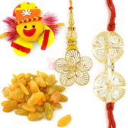 Designer Pair and Kids Rakhi with Kishmish Dryfruits