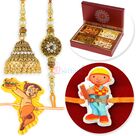 Antique Pair and 2 Kids Rakhi with 4 type Dryfruits Box Hamper