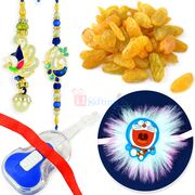 Designer Peacock Pair Rakhi with Two Kids Rakhi and Kishmish Dryfruits