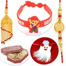 Six type Dryfruits Box with Pair and 2 Kids Rakhi Set Hamper