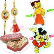 Padmini Ratan Singh Pair and 2 Kids Rakhi with 6 type Dryfruits Box