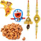 Antique Bhaiya Bhabhi Rakhi with 2 Kids Rakhi and Roasted Cashew Dryfruits