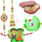 Pair and 2 Kids Rakhi Set with 6 type Dryfruits Box Hamper