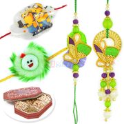 Amazing Pair Rakhi with 2 Kids Rakhi and 6 type Dryfruits Hamper