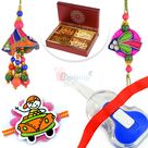 Traditional Pair Rakhi with 2 Kids Rakhi and 4 type Dryfruits Box