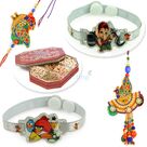 Six Type Dryfruits with Pair and 2 Kids Rakhi Hamper