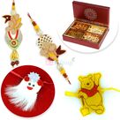 Beautiful Pair and 2 Kids Rakhi Hamper with 4 type Dryfruits