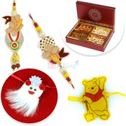 Beautiful Pair and 2 Kids Rakhi Hamper with 4 type Dryfruits