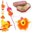 Six type Dryfruits and Zari Pearl Pair Rakhi with 2 Kids Rakhi Hamper